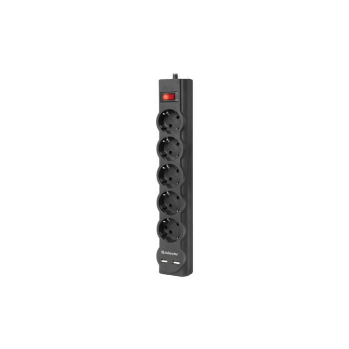 Мережевий фільтр живлення Defender DFS 751, 1.8m, 5роз., 2xUSB (99751)