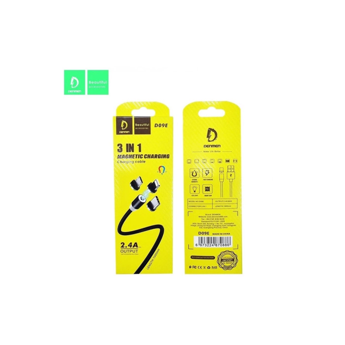 Дата кабель USB 2.0 AM to Lightning + Micro 5P + Type-C magnetic black Denmen (DN-D09E-BK)