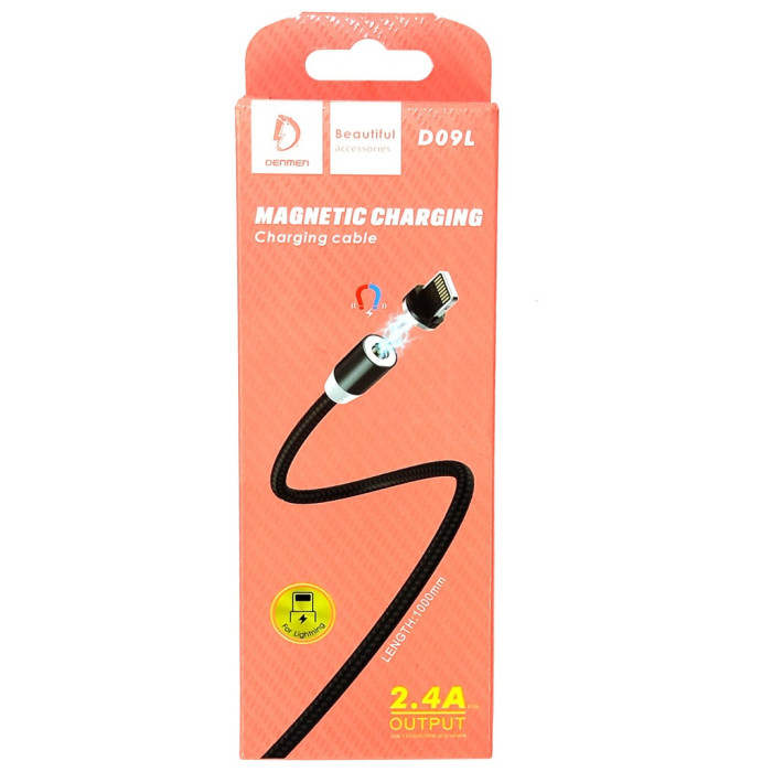 Дата кабель USB 2.0 AM to Lightning magnetic black Denmen (DN-D09L-BK)