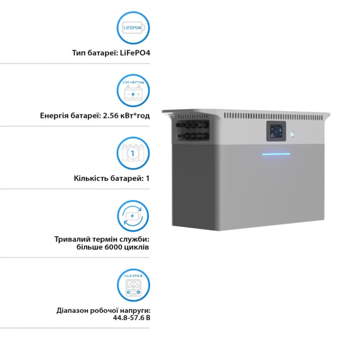 Зарядна станція Deye 2500W, 2.56kWh (SUN-BK250-2.56KWH-EU-AM4-18L)