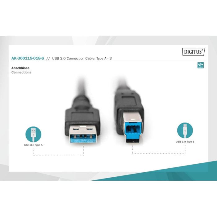 Дата кабель USB 3.0 AM/BM 1.8m black Digitus (AK-300115-018-S)