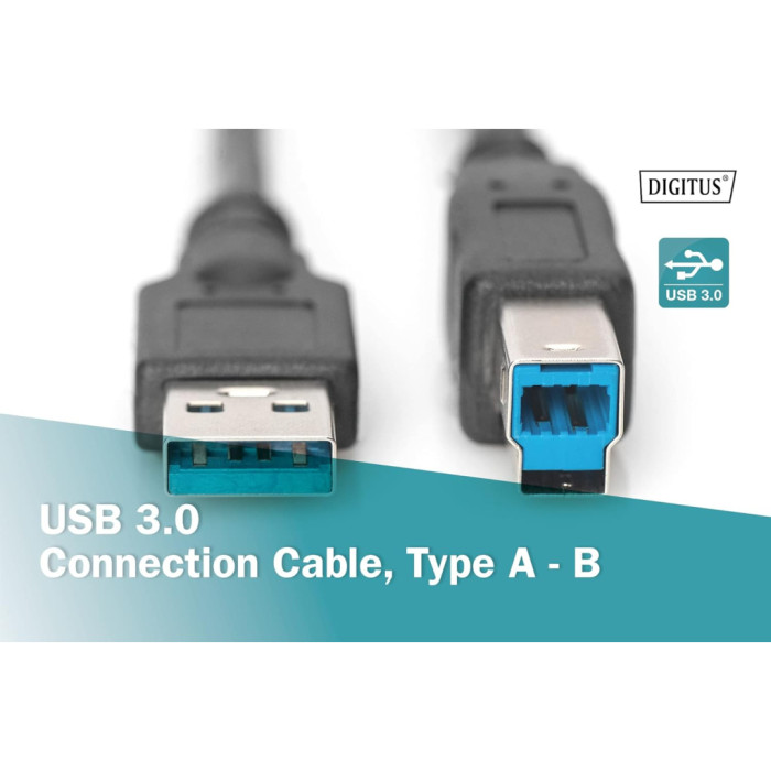 Дата кабель USB 3.0 AM/BM 1.8m black Digitus (AK-300115-018-S)