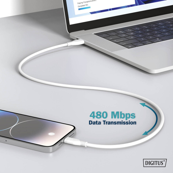 Дата кабель USB-C to USB-C 1.0m USB 2.0 60W silicone white Digitus (AK-300341-010-W)
