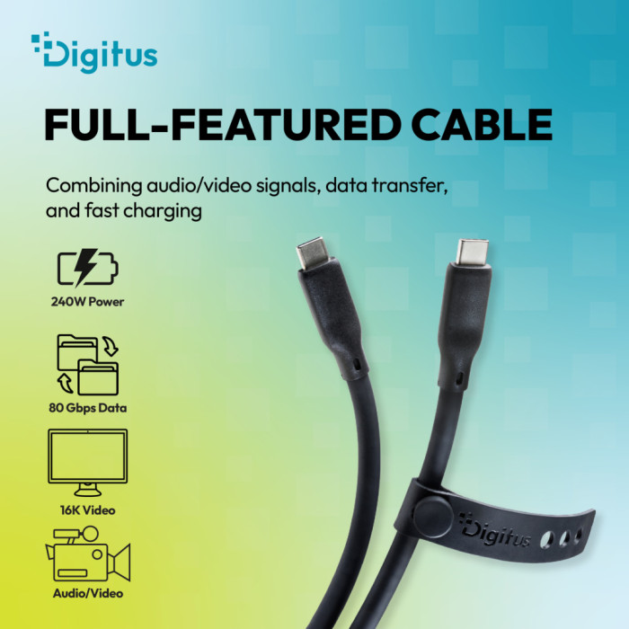 Дата кабель USB-C to USB-C 1.0m USB4 2.0 80G 240W 16K silicone black Digitus (AK-300350-010-S)