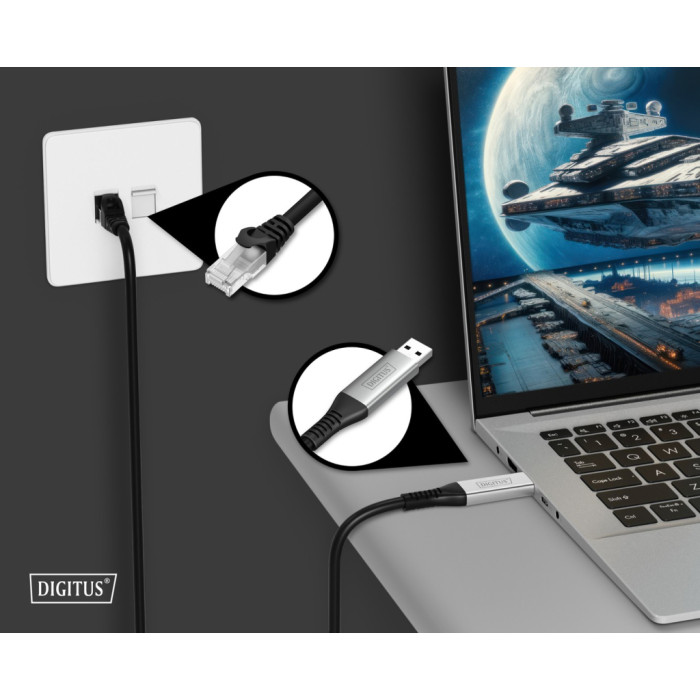 Дата кабель USB AM to RJ45 Ethernet 2.0m CAT6A S/FTP 1Gbps LSZH Digitus (AK-300600-020-S)