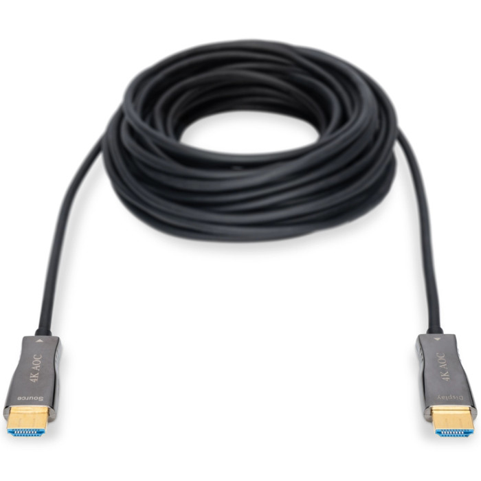 Кабель мультимедійний HDMI M to HDMI M 15m 4K AOC hybrid-fiber black Digitus (AK-330125-150-S)