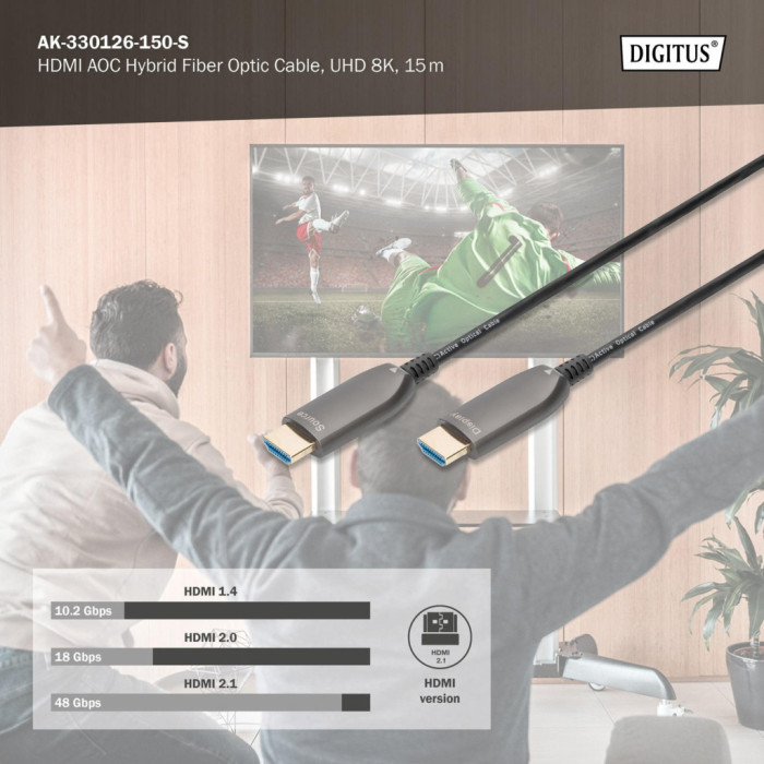 Кабель мультимедійний HDMI M to HDMI M 15m 8K AOC hybrid-fiber black Digitus (AK-330126-150-S)