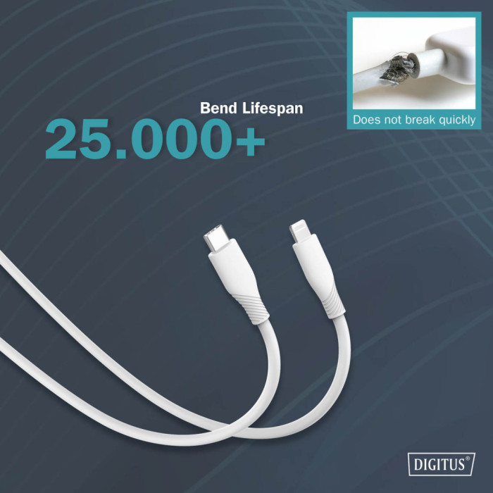 Дата кабель USB-C to Lightning 2.0m USB 2.0 60W silicone white Digitus (AK-600110-020-W)