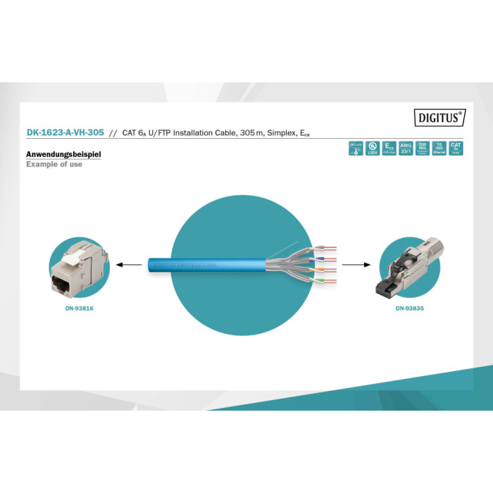 Кабель мережевий Digitus FTP 305м, cat.6A, AWG 23/1, CU, LSZH-1, blue (U-FTP) (DK-1625-A-VH-305)