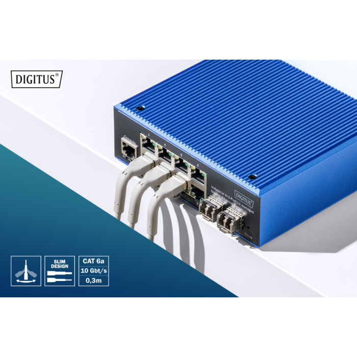 Патч-корд 0.3м, SFTP, cat.6A, AWG 32/7, Cu, TPE-LSZH, гнучкий, grey Digitus (DK-1632-A-003B)
