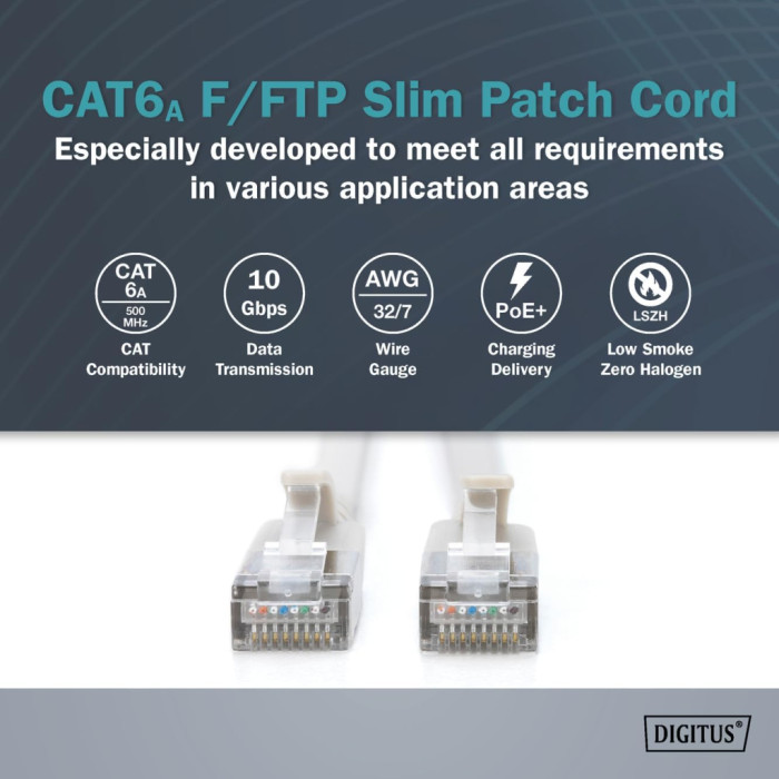 Патч-корд 1м, FTP, cat.6A, Sliim, AWG 32/7, Cu, LSZH, grey Digitus (DK-1632-A-010S)