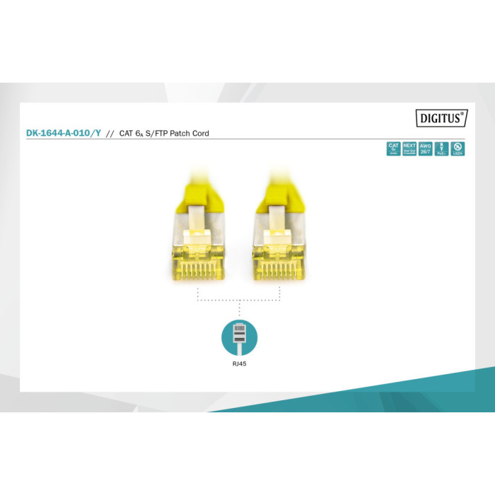 Патч-корд 1м, CAT 6a S-FTP, AWG 26/7, Cu, LSZH, yellow Digitus (DK-1644-A-010/Y)