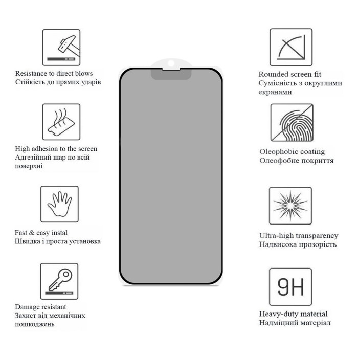 Скло захисне Drobak Anty Spy Apple iPhone 15 Pro Max (Black) (292935)