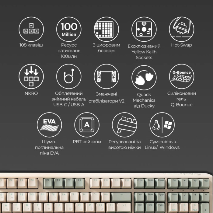 Клавіатура Ducky One 3 Cherry MX Brown UA USB Cream (DKON2108-BUAPXМAEGGC1)