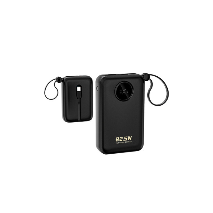 Батарея універсальна Dudao 20000mAh K14+ 22.5W, PD, QC, USB-A, USB-C(In/Out), with built-in USB-C/Lightning cables, Black (6977196680016)