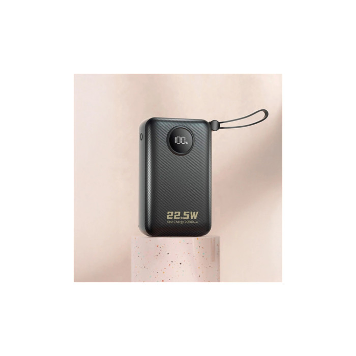 Батарея універсальна Dudao 20000mAh K14+ 22.5W, PD, QC, USB-A, USB-C(In/Out), with built-in USB-C/Lightning cables, Black (6977196680016)
