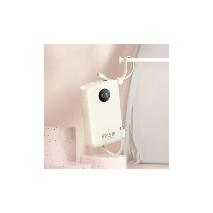 Батарея універсальна Dudao 20000mAh K14+ 22.5W, PD, QC, USB-A, USB-C(In/Out), with built-in USB-C/Lightning cables, White (6977196680023)