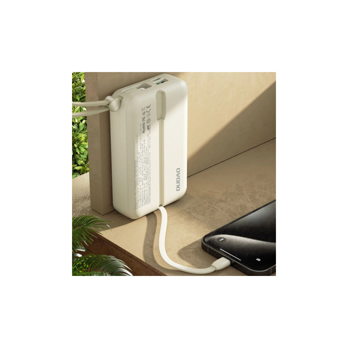 Батарея універсальна Dudao 20000mAh K14+ 22.5W, PD, QC, USB-A, USB-C(In/Out), with built-in USB-C/Lightning cables, White (6977196680023)