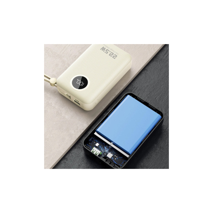 Батарея універсальна Dudao 20000mAh K14+ 22.5W, PD, QC, USB-A, USB-C(In/Out), with built-in USB-C/Lightning cables, White (6977196680023)
