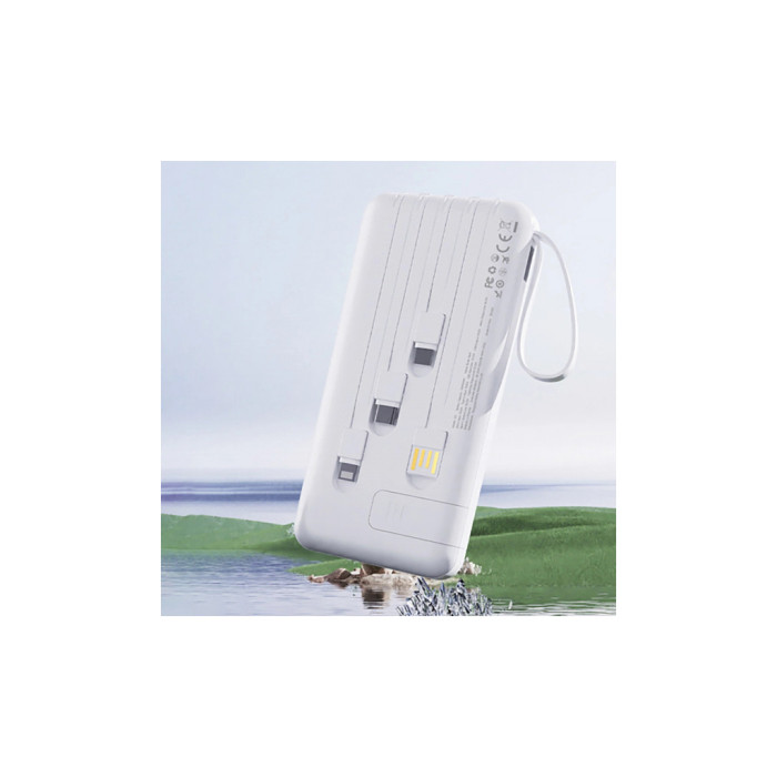 Батарея універсальна Dudao 10000mAh K11 10W, USB-A, USB-C, microUSB, with USB-A/USB-C/Lightning/MicroUSB cables White (6977196681860)