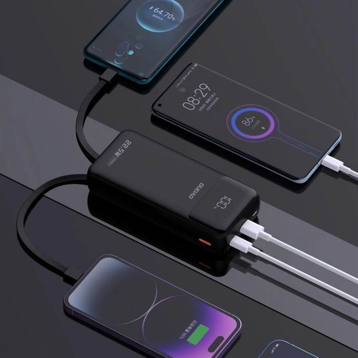 Батарея універсальна Dudao K15Pro 20000mAh PD/22.5W, QC, with built-in cables, Black (6977196682430)