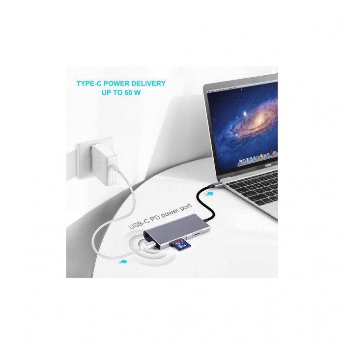 Перехідник Dynamode USB3.1 Type-C to HDMI, 3хUSB3.0, RJ45, USB Type-C Female, SD (Dock-USB-TypeC-HDMI-USB3.0-RJ45)