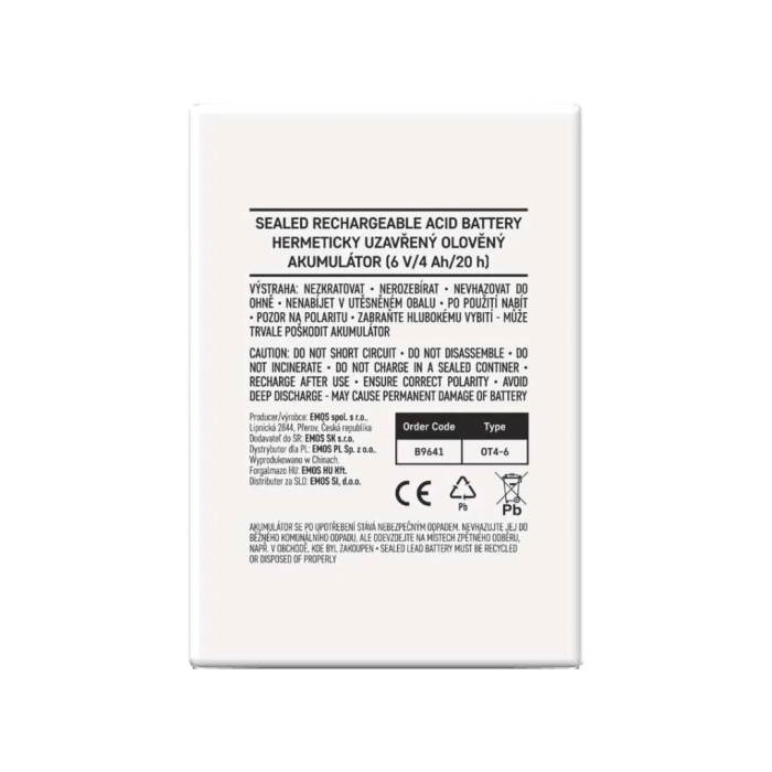 Батарея до ДБЖ EMOS B9641 AGM 6V 4Ah fast 4,7mm (B9641)