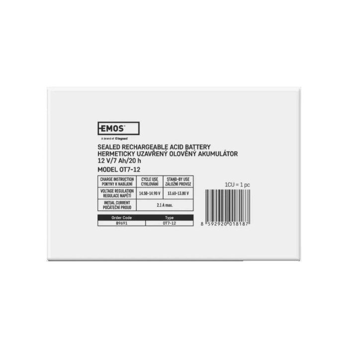 Батарея до ДБЖ EMOS B9691 AGM 12V 7Ah fast 4,7mm (B9691)