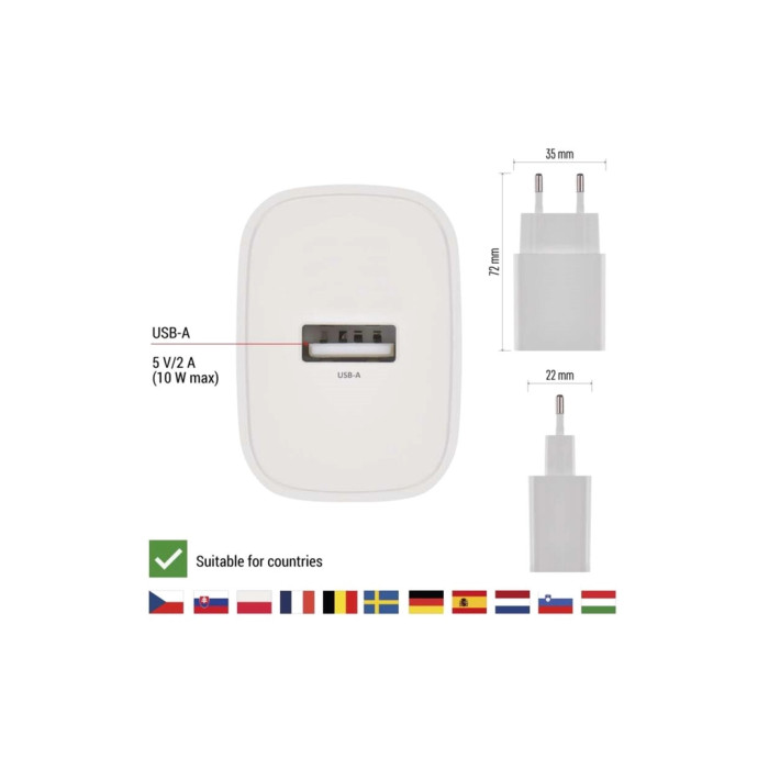 Зарядний пристрій EMOS V01B10 USB-A 10W (V01B10)