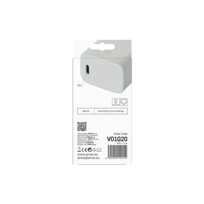 Зарядний пристрій EMOS V01G20 USB-C PD20W GaN (V01G20)