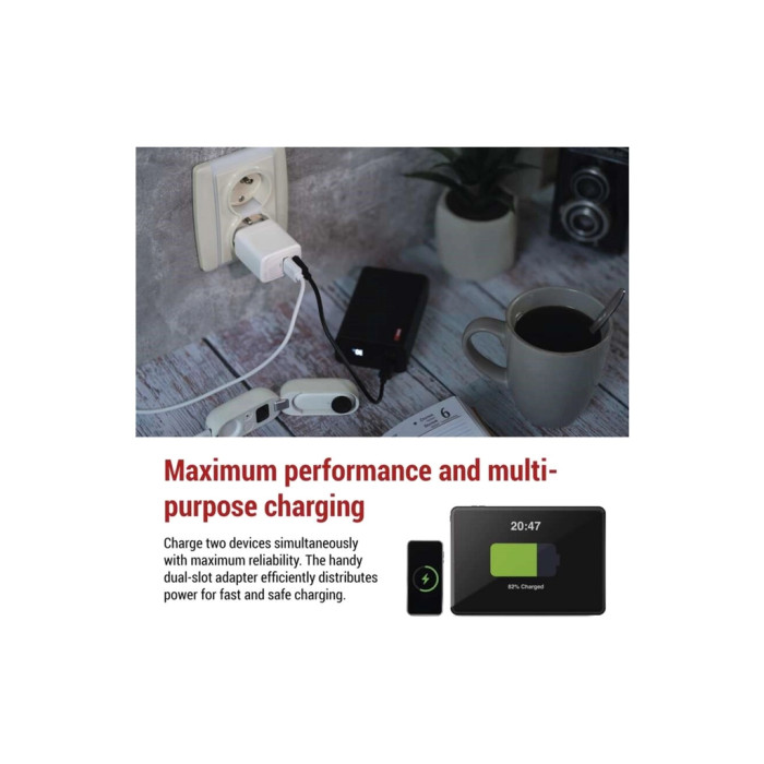 Зарядний пристрій EMOS V02G20 1xUSB-A + 1xUSB-C PD20W GaN (V02G20)
