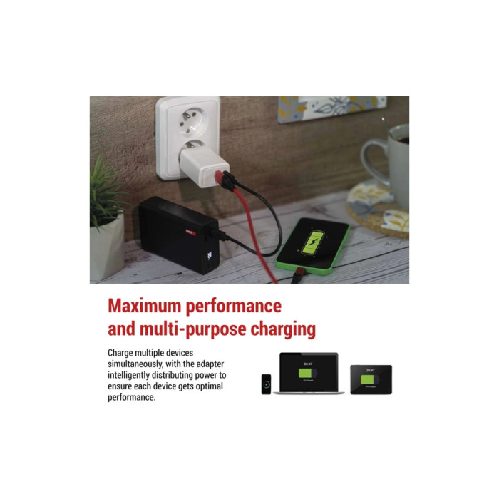 Зарядний пристрій EMOS V04G45 1xUSB-A + 1xUSB-C PD20W GaN (V04G45)