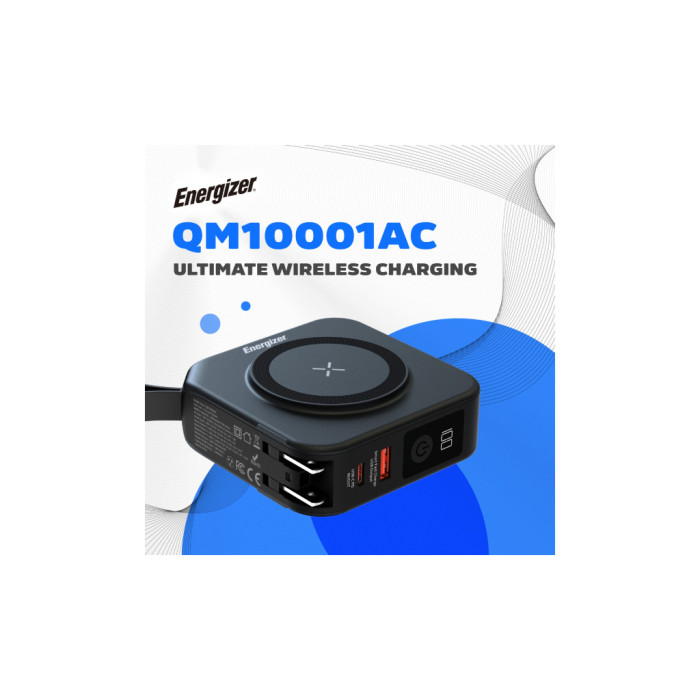 Батарея універсальна Energizer Magnetic Wireless 10000mAh 20W PD, AC зарядка, QI/15W, built-in USB-C (QM10001AC)