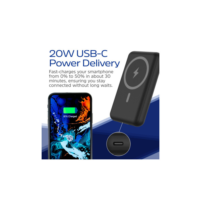 Батарея універсальна Energizer Magnetic Wireless 10000mAh 22.5W PD USB-A, USB-C In/Out, Black (QM10002PQ)