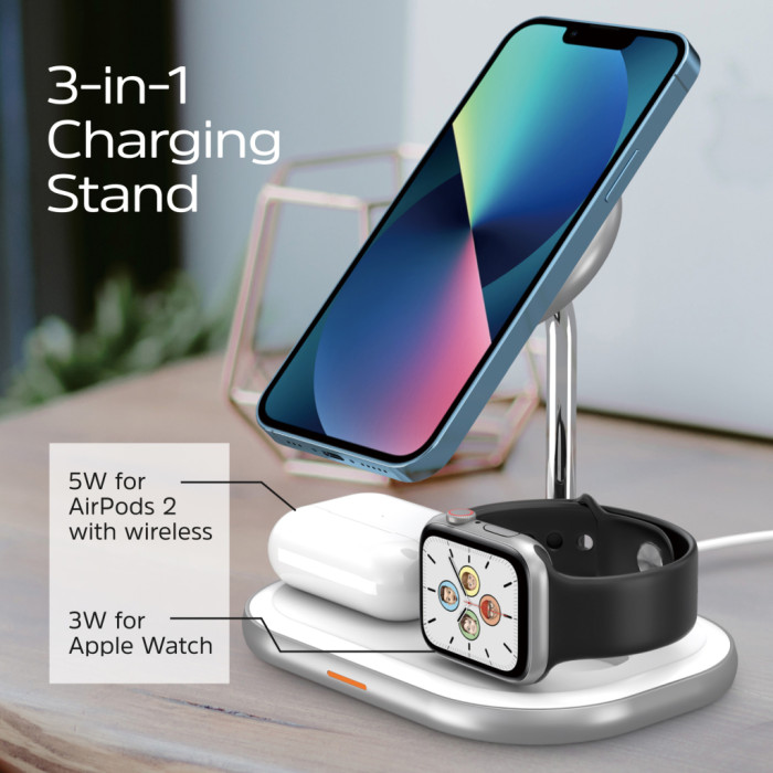 Зарядний пристрій Energizer 15W 3-in-1 magnetic wireless white (WCP303)