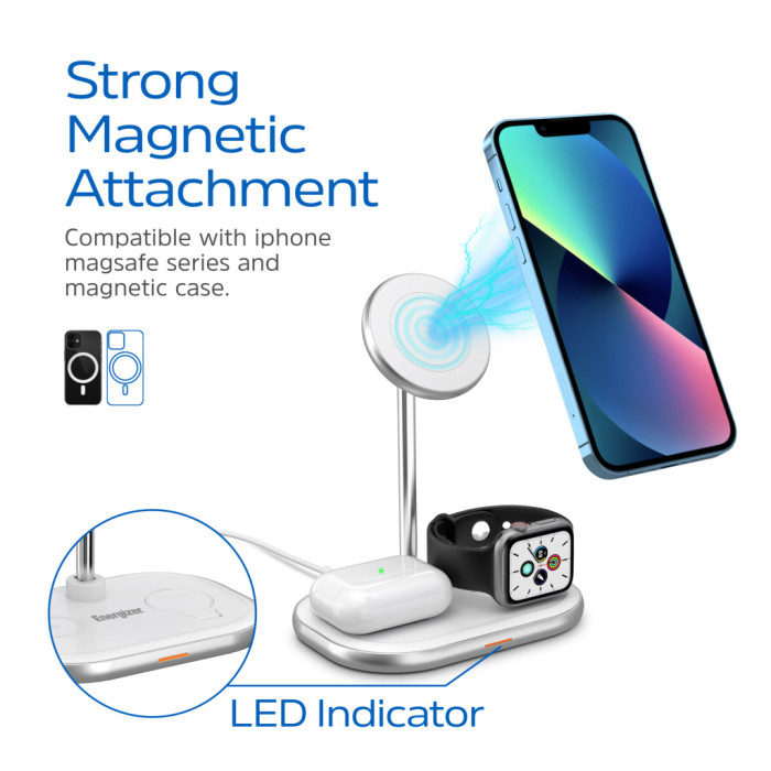 Зарядний пристрій Energizer 15W 3-in-1 magnetic wireless white (WCP303)