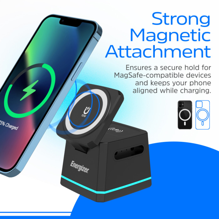 Зарядний пристрій Energizer 15W 3-in-1 magnetic wireless black (WCP307)