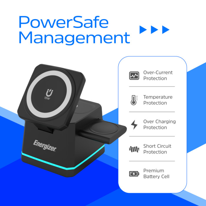 Зарядний пристрій Energizer 15W 3-in-1 magnetic wireless black (WCP307)