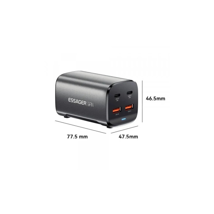 Зарядний пристрій Essager 2xUSB-C + 2xUSB 67W GaN (ECT2AC-JYB0G-Z)