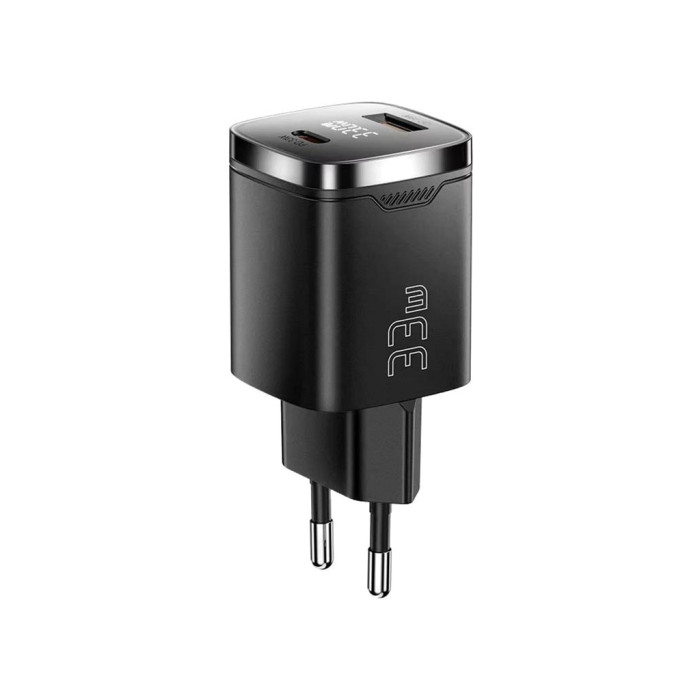 Зарядний пристрій 1xUSB-C + 1xUSB 33W GaN black Essager (ECT33W-GMB01-Z)