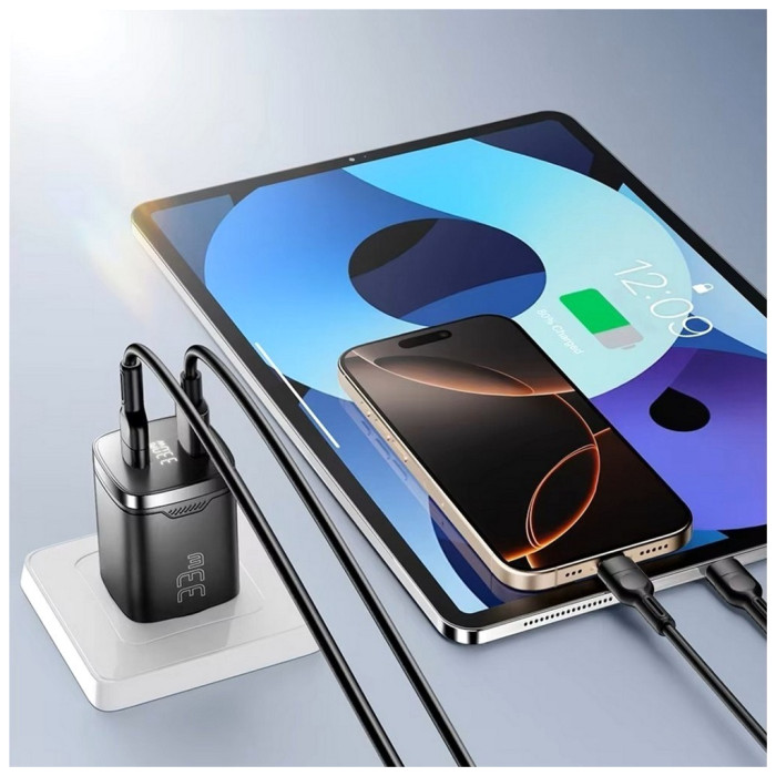 Зарядний пристрій 1xUSB-C + 1xUSB 33W GaN black Essager (ECT33W-GMB01-Z)