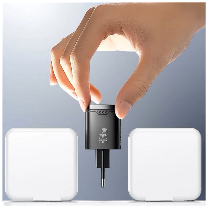 Зарядний пристрій 1xUSB-C + 1xUSB 33W GaN black Essager (ECT33W-GMB01-Z)