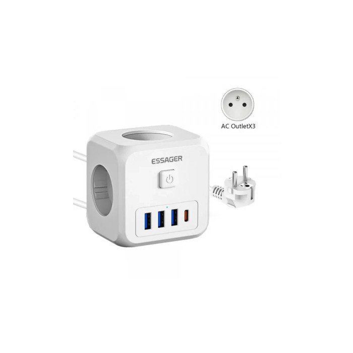 Зарядний пристрій Essager 3xUSB + 1xUSB-C 7-in-1 white (ECTAC-MFB02-Z)