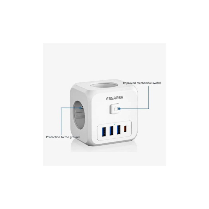 Зарядний пристрій Essager 3xUSB + 1xUSB-C 7-in-1 white (ECTAC-MFB02-Z)