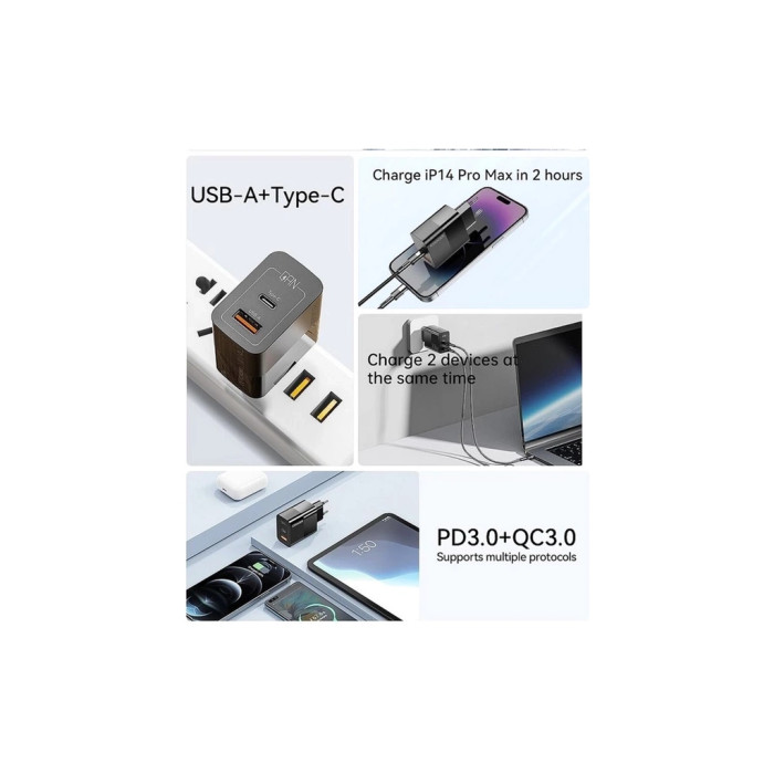 Зарядний пристрій 1xUSB-C + 1xUSB 33W Essager (ECTAC-PCB01-P)