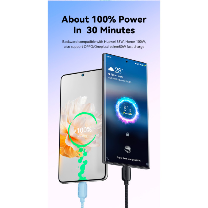 Дата кабель USB 2.0 AM to USB-C 2.0m 100W blue Essager (EXC7A-WLA03-P)