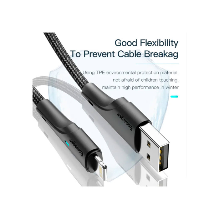 Дата кабель USB 2.0 AM to Lightning 3.0m 2.4A black Essager (EXCL-LSC01)