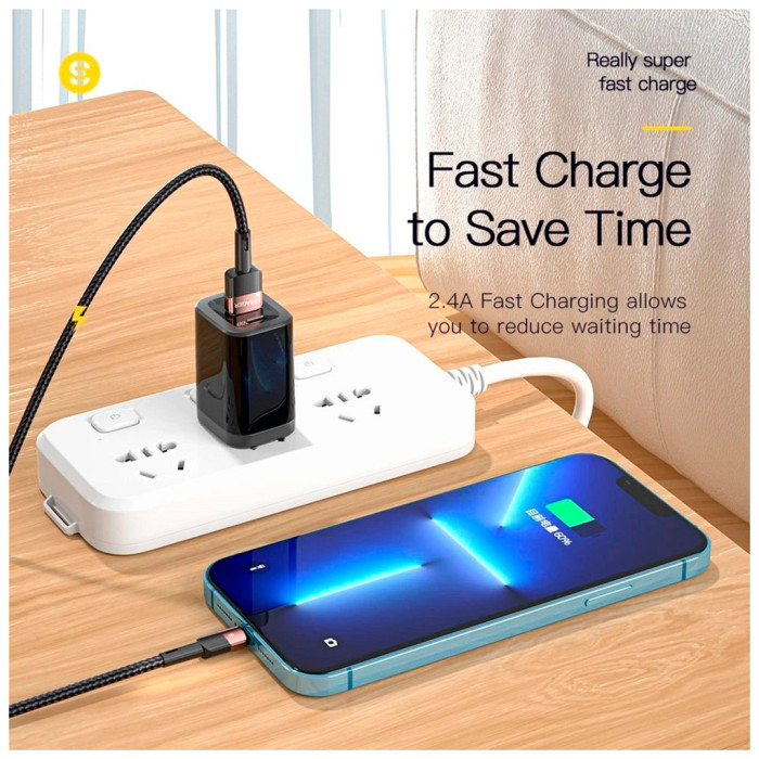 Дата кабель USB 2.0 AM to Lightning 2.0m 2.4A black Essager (EXCL-XCA01)