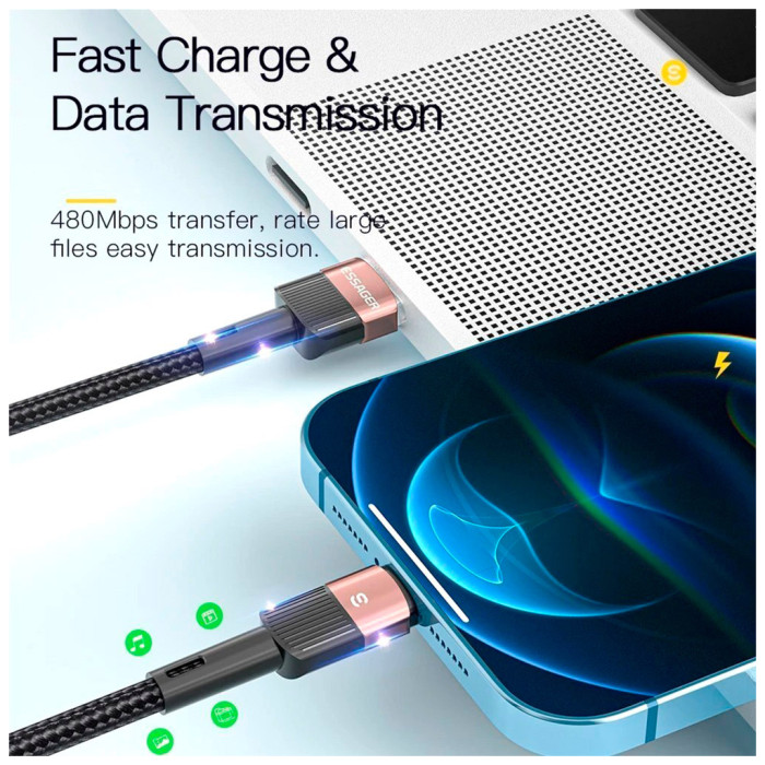 Дата кабель USB 2.0 AM to Lightning 2.0m 2.4A black Essager (EXCL-XCA01)