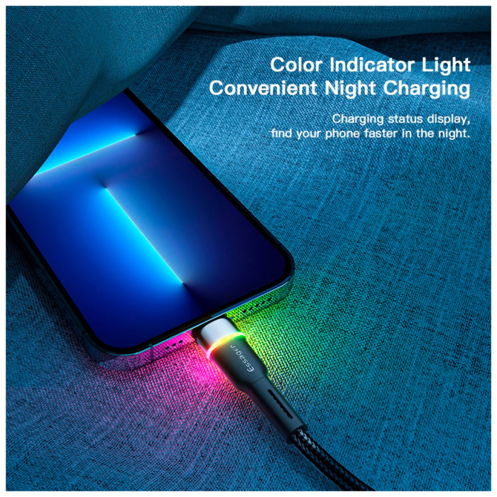 Дата кабель USB 2.0 AM to Lightning 2.0m 2.4A LED black Essager (EXCL-XCDA01)